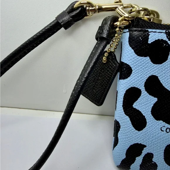 Coach Light Blue and Black Animal Print Wristlet - Picture 2 of 5